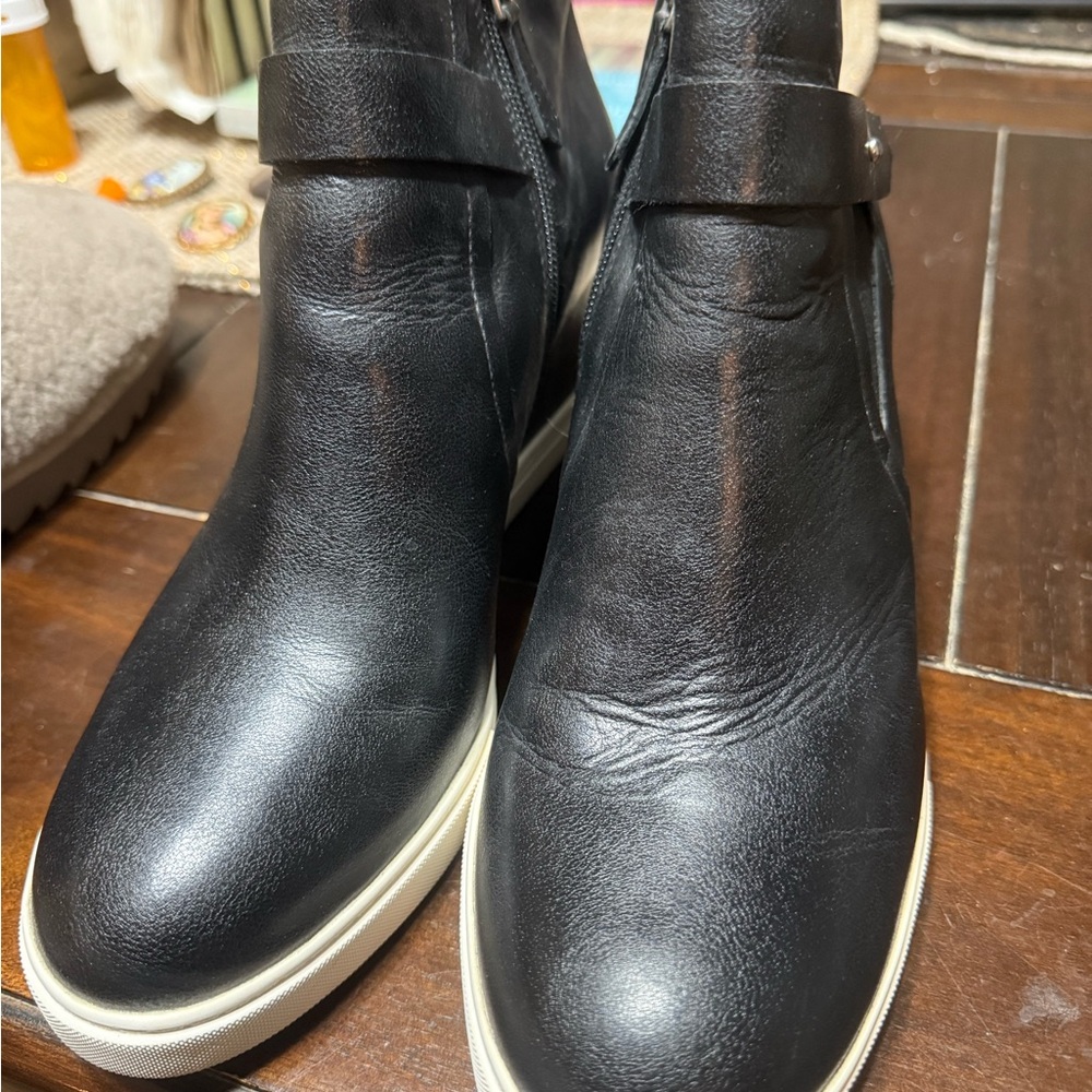 Paolo Black Leather Ankle Booties/Wedge tennis shoes with White Sole